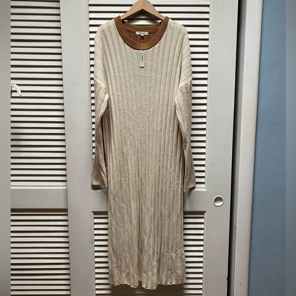 Madewell Color Blocked Ribbed Midi Sweater Dress - Size L